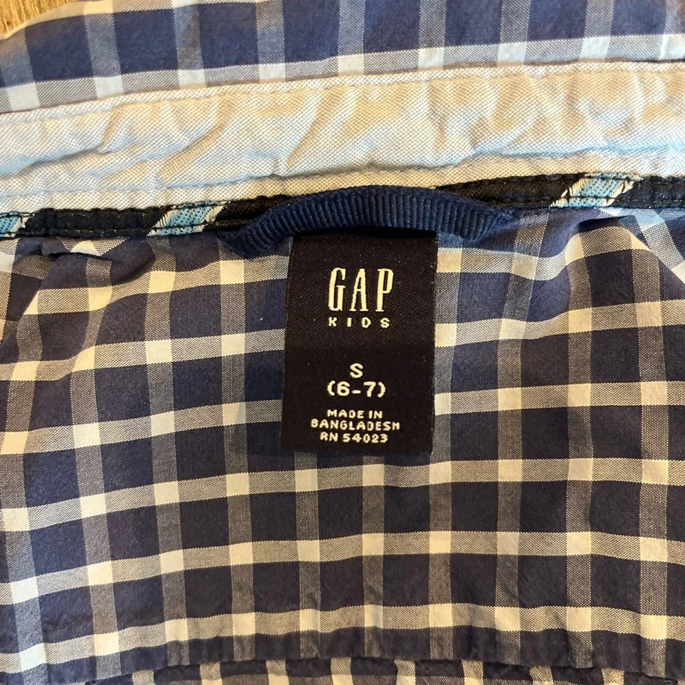 Gap Kids Toddler Boy Long Sleeve Button Down Dress Shirt Blue Plaid Small 6/7